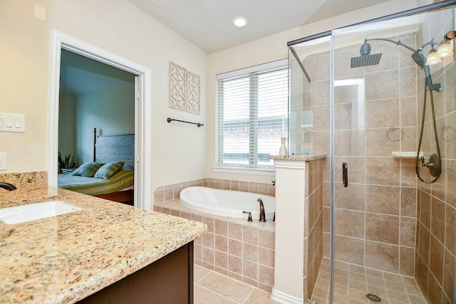 29011 Oldfield Ct, Katy, TX 77494 - ensuite bathroom with vanity, a bath, a shower stall, and recessed lighting