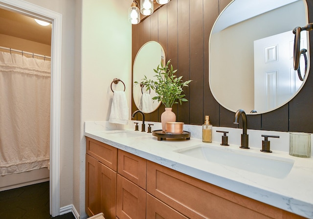29011 Oldfield Ct, Katy, TX 77494 - bathroom with double vanity and curtained shower