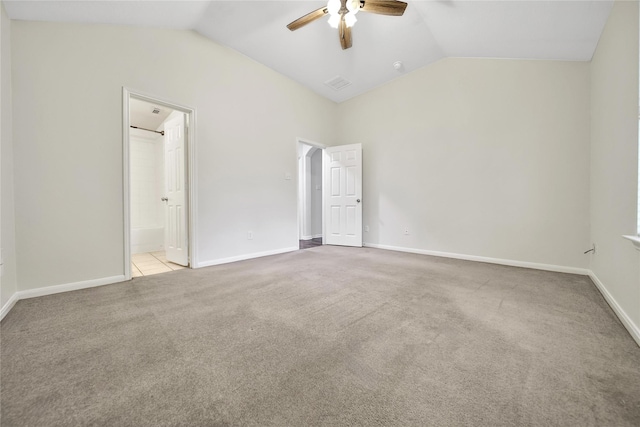 11703 Elizabeth Ct, Pinehurst, TX 77362 - unfurnished bedroom with lofted ceiling, carpet floors, ensuite bathroom, and ceiling fan