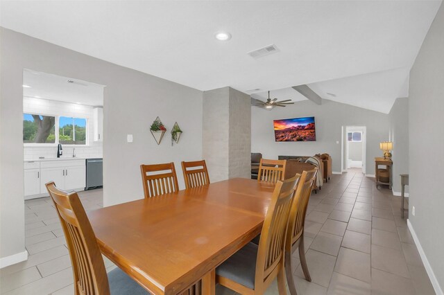19702 Franz Rd, Houston, TX 77084 - dining space with a ceiling fan, light tile patterned floors, and recessed lighting