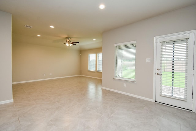 5602 Cedar Crescent Ct, Richmond, TX 77407 - spare room featuring a ceiling fan, recessed lighting, and light tile patterned floors
