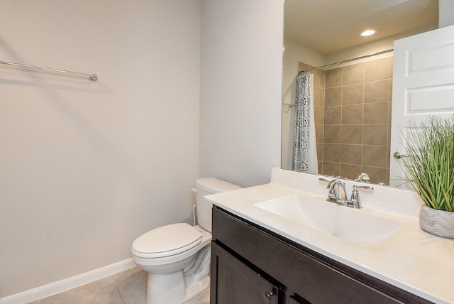 5602 Cedar Crescent Ct, Richmond, TX 77407 - bathroom with vanity, tile patterned flooring, a shower with curtain, and recessed lighting