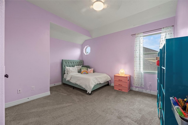27410 Villa Mountain Ct, Fulshear, TX 77441 - bedroom featuring carpet flooring, vaulted ceiling, and a ceiling fan
