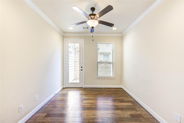 4927 Caponi Falls Ln, Katy, TX 77494 - spare room with wood finished floors, a ceiling fan, ornamental molding, and recessed lighting