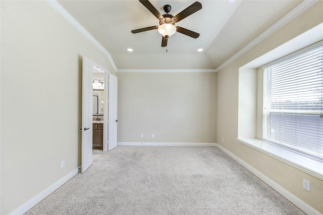 4927 Caponi Falls Ln, Katy, TX 77494 - empty room with crown molding, ceiling fan, light carpet, and recessed lighting
