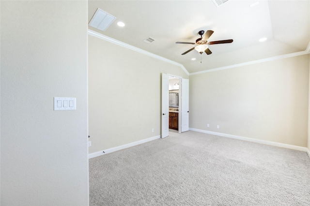 4927 Caponi Falls Ln, Katy, TX 77494 - unfurnished room with crown molding, a ceiling fan, recessed lighting, and light carpet