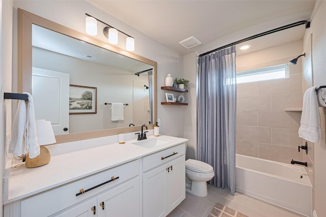 21031 Secretariat Meadow Ln, Tomball, TX 77377 - full bath with shower / bath combination with curtain, vanity, and tile patterned flooring
