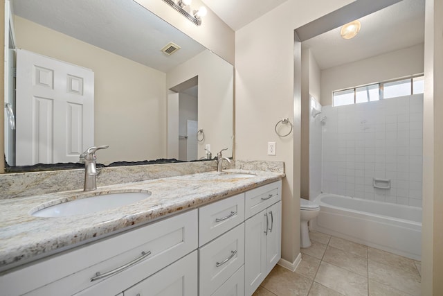 5411 Davids Bend Dr, Sugar Land, TX 77479 - bathroom with double vanity, tile patterned flooring, and shower / bath combination