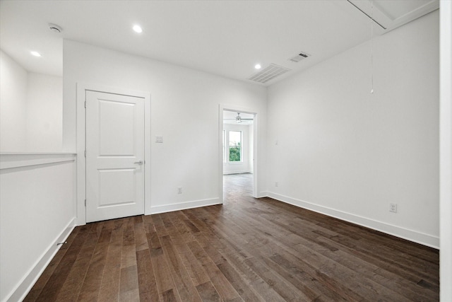 1609 Roy St, Houston, TX 77007 - unfurnished room featuring dark wood finished floors, a smoke detector, recessed lighting, and attic access