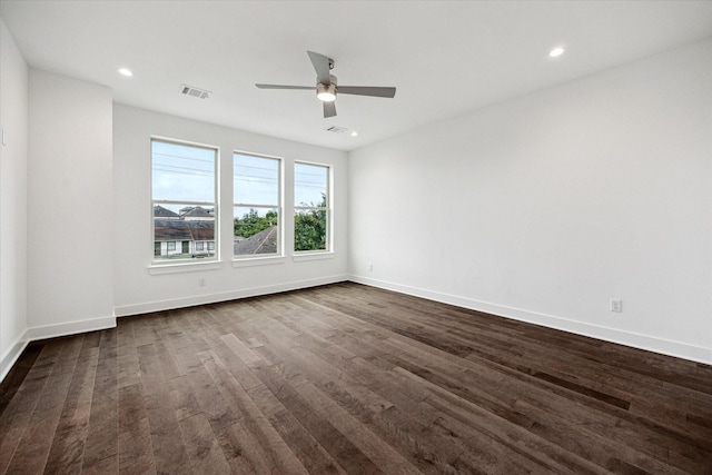 1609 Roy St, Houston, TX 77007 - unfurnished room with dark wood-style flooring, a ceiling fan, and recessed lighting