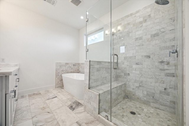 1609 Roy St, Houston, TX 77007 - full bath featuring a soaking tub, a stall shower, and vanity