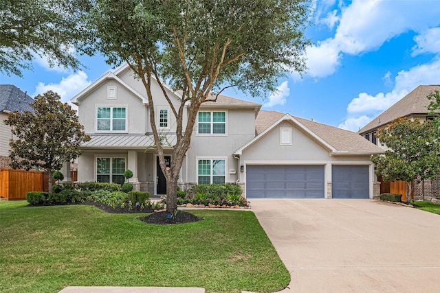 18806 Dove Creek Springs Trl, Cypress, TX 77433 - traditional home with stucco siding, concrete driveway, an attached garage, a standing seam roof, and a metal roof