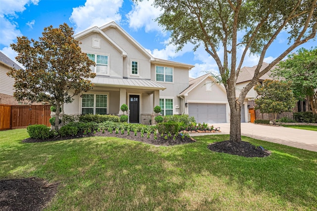 18806 Dove Creek Springs Trl, Cypress, TX 77433 - traditional home with stucco siding, a standing seam roof, driveway, a metal roof, and a garage