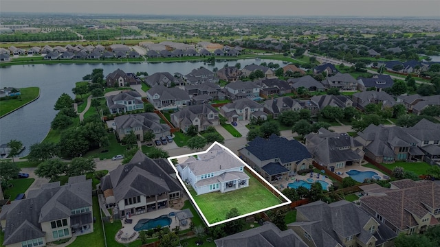 18806 Dove Creek Springs Trl, Cypress, TX 77433 - aerial view of residential area with a large body of water and property boundaries highlighted