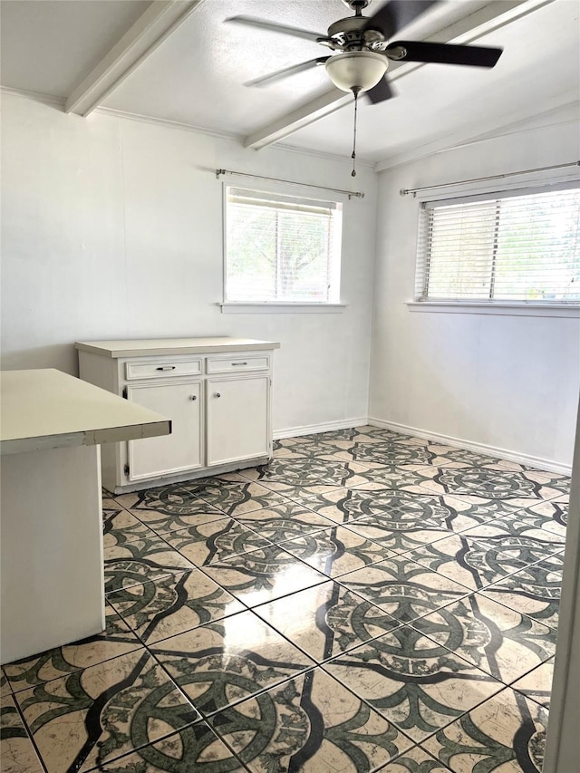 12332 Kayla Ln, Houston, TX 77015 - unfurnished room with a ceiling fan and beamed ceiling