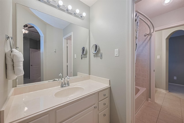 8812 Snowy Owl Loop, Missouri City, TX 77459 - full bath with vanity, tile patterned flooring, tub / shower combination, and ceiling fan