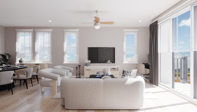 2428 Ella Blvd, Houston, TX 77008 - living area with healthy amount of natural light, ceiling fan, light wood-style flooring, and recessed lighting