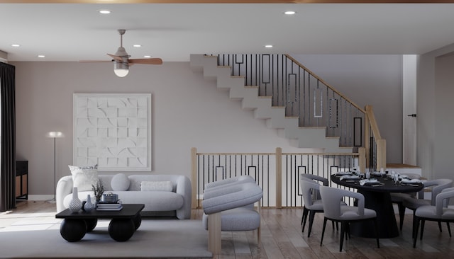 2428 Ella Blvd, Houston, TX 77008 - living area with a ceiling fan, wood finished floors, and recessed lighting