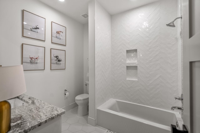 4991 Dumfries Dr, Houston, TX 77096 - full bath with vanity, tile patterned floors, washtub / shower combination, and recessed lighting