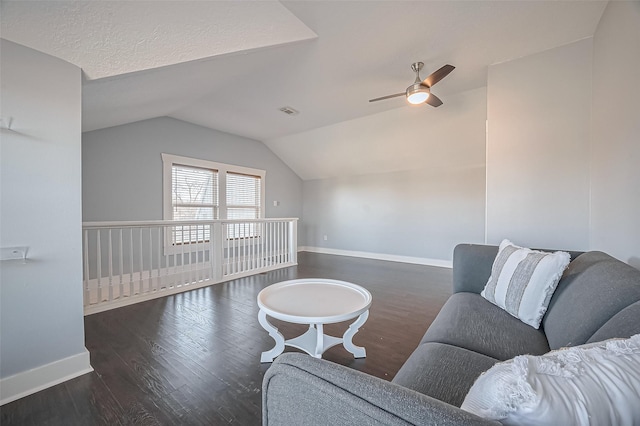 206 S Idaho St, La Porte, TX 77571 - living area featuring ceiling fan, lofted ceiling, and wood finished floors