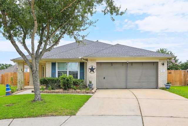 3211 Waterglen Ct, League City, TX 77573 - ranch-style house featuring brick siding, a garage, driveway, and roof with shingles