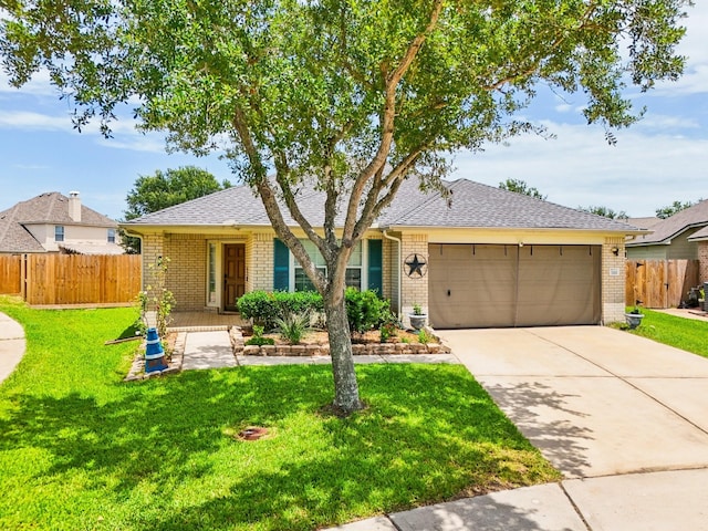 3211 Waterglen Ct, League City, TX 77573 - ranch-style home with brick siding, an attached garage, driveway, and a shingled roof