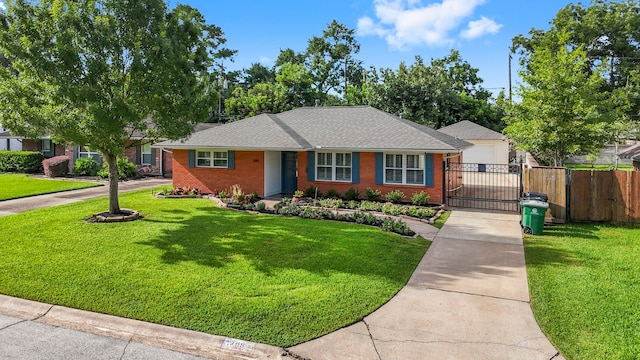 2119 Latexo Dr, Houston, TX 77018 - ranch-style house with concrete driveway, a gate, brick siding, and roof with shingles