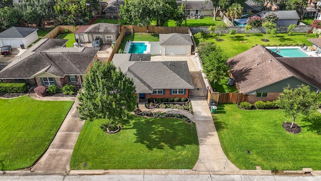 2119 Latexo Dr, Houston, TX 77018 - aerial perspective of suburban area featuring a pool area
