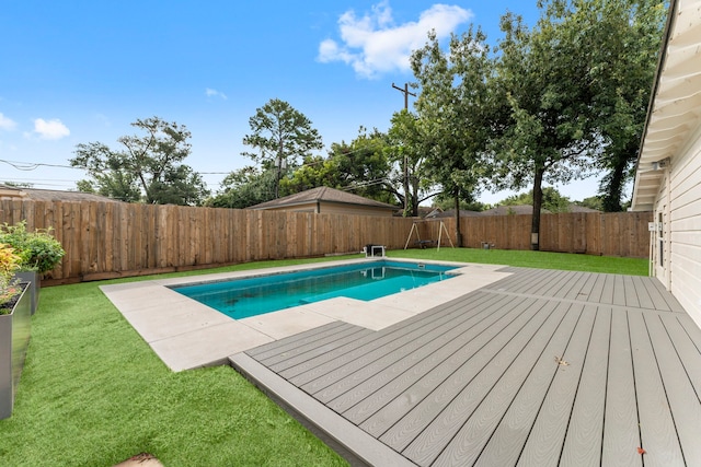 2119 Latexo Dr, Houston, TX 77018 - view of swimming pool featuring a wooden deck and a fenced backyard