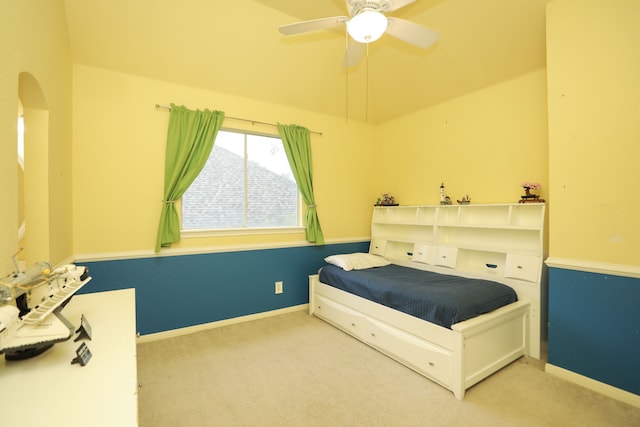 14310 Saint Pierre Ln, Cypress, TX 77429 - carpeted bedroom featuring arched walkways and ceiling fan
