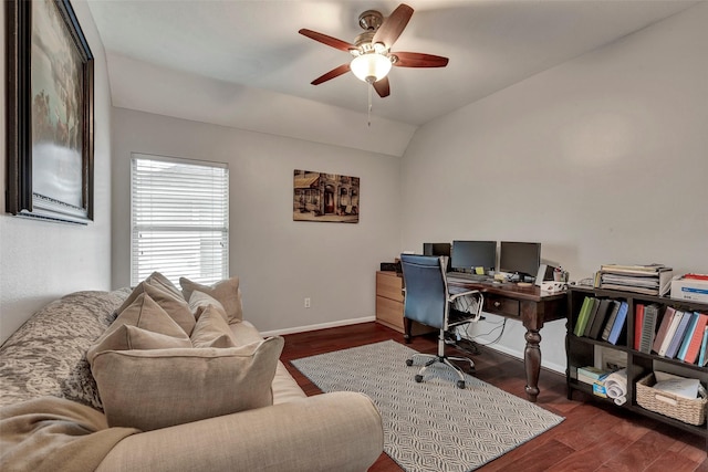 16407 Torry View Ter, Houston, TX 77095 - office area featuring a ceiling fan, wood finished floors, and lofted ceiling