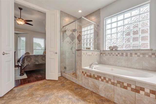 16407 Torry View Ter, Houston, TX 77095 - ensuite bathroom with a bath, a shower stall, and a ceiling fan