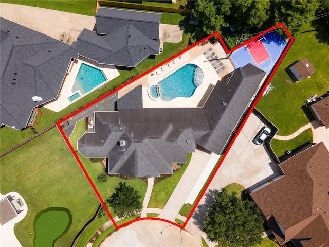 6506 Camillia Ct, Katy, TX 77493 - aerial view of property and surrounding area featuring a pool and property parcel outlined