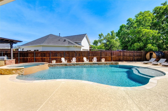 6506 Camillia Ct, Katy, TX 77493 - view of pool featuring a fenced backyard, a patio, and a pool with connected hot tub