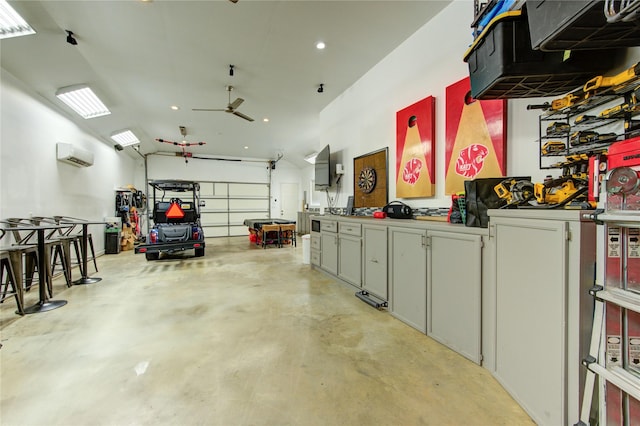 6506 Camillia Ct, Katy, TX 77493 - garage with a wall unit AC, ceiling fan, and recessed lighting