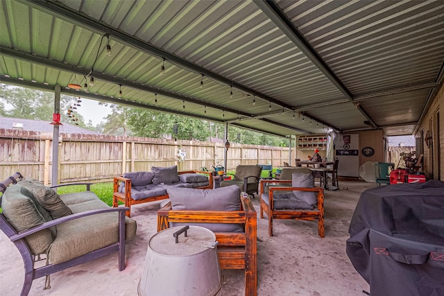 16318 Spinnaker Dr, Crosby, TX 77532 - fenced backyard featuring an outdoor living space