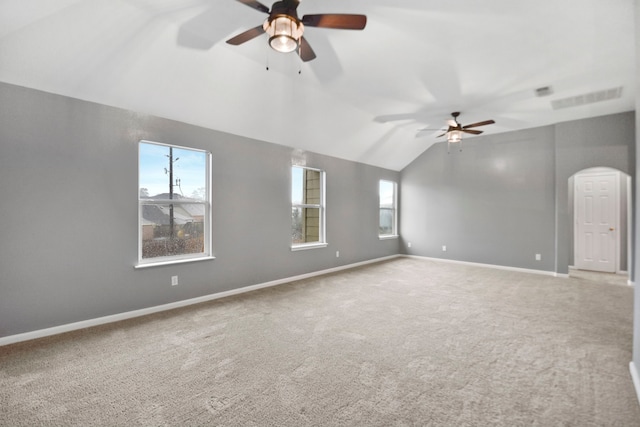 8207 Miramar Crest Ct, Tomball, TX 77375 - spare room with ceiling fan, lofted ceiling, healthy amount of natural light, and carpet