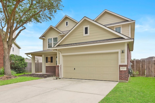 8207 Miramar Crest Ct, Tomball, TX 77375 - traditional-style home with brick siding, concrete driveway, a shingled roof, and a garage
