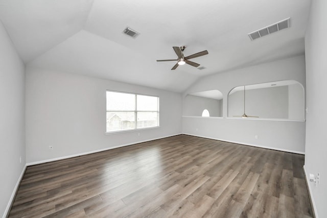 13710 Breezy Meadow Ct, Houston, TX 77044 - unfurnished room featuring ceiling fan, vaulted ceiling, and wood finished floors