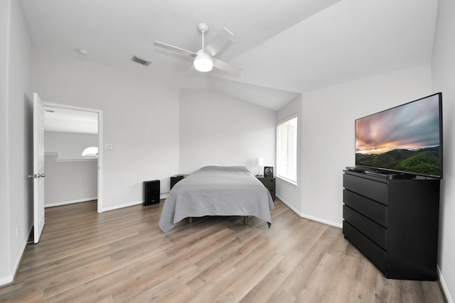 13710 Breezy Meadow Ct, Houston, TX 77044 - bedroom featuring light wood finished floors, vaulted ceiling, and ceiling fan