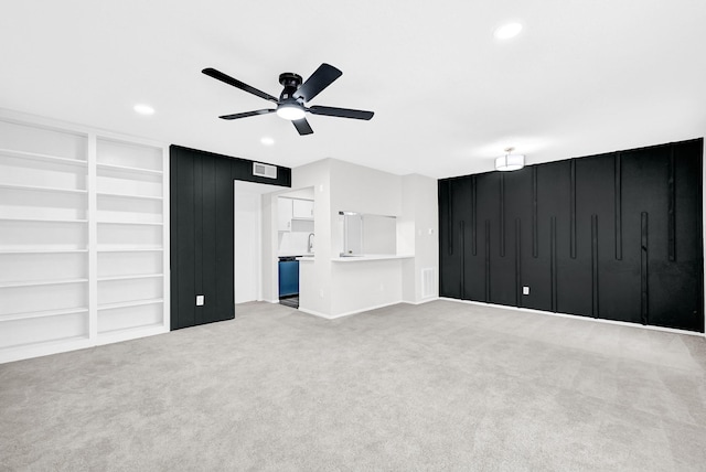 6410 Del Monte Dr Unit 93, Houston, TX 77057 - unfurnished living room featuring ceiling fan, carpet flooring, recessed lighting, and built in features
