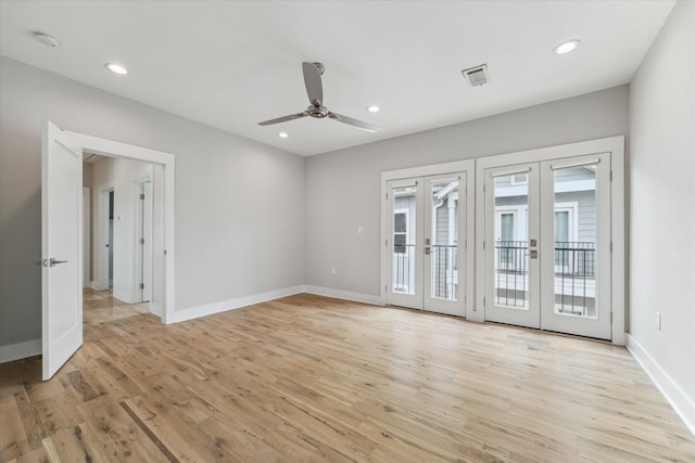 919 W 16th St Unit C, Houston, TX 77008 - empty room featuring french doors, a ceiling fan, a smoke detector, light wood finished floors, and recessed lighting