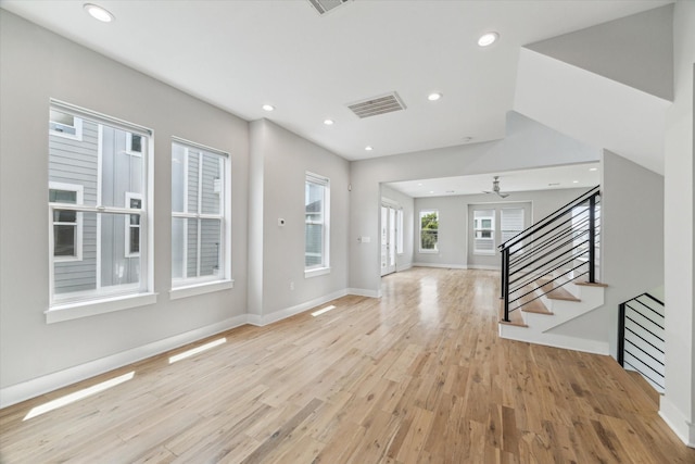 919 W 16th St Unit C, Houston, TX 77008 - foyer with light wood-style floors, stairs, recessed lighting, and ceiling fan