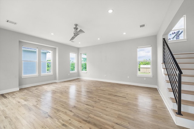 919 W 16th St Unit C, Houston, TX 77008 - unfurnished room with light wood-style floors, stairway, a ceiling fan, and recessed lighting