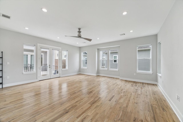 919 W 16th St Unit C, Houston, TX 77008 - unfurnished living room with french doors, a ceiling fan, light wood finished floors, and recessed lighting