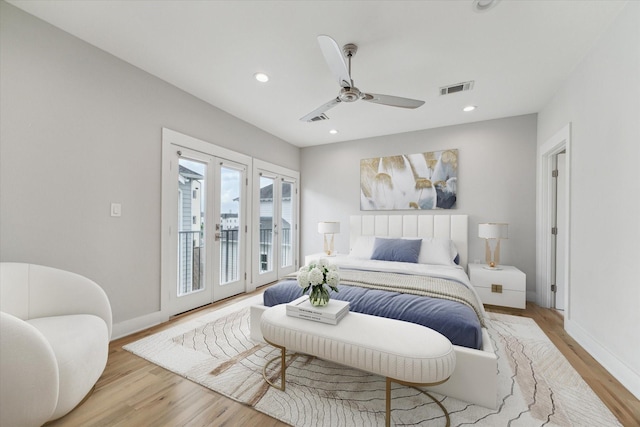 919 W 16th St Unit C, Houston, TX 77008 - bedroom featuring access to outside, wood finished floors, french doors, recessed lighting, and ceiling fan