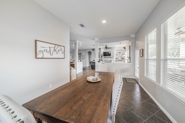 18403 Sierra Falls Ct, Tomball, TX 77377 - dining space featuring decorative columns, recessed lighting, and tile patterned floors