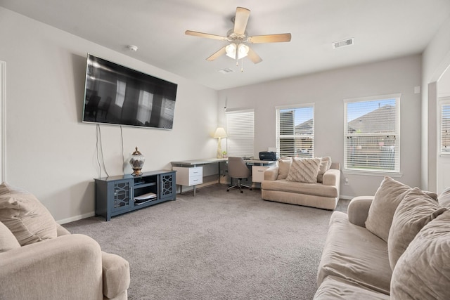 4738 Alluvial Cir, Alvin, TX 77511 - carpeted living area with an office area and a ceiling fan