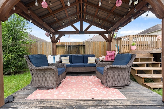 4738 Alluvial Cir, Alvin, TX 77511 - view of patio / terrace with a deck, an outdoor living space, and a gazebo