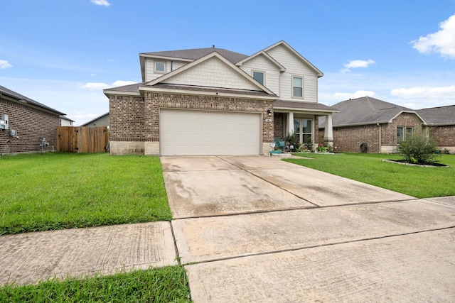 4738 Alluvial Cir, Alvin, TX 77511 - craftsman house featuring concrete driveway, a garage, brick siding, and a shingled roof